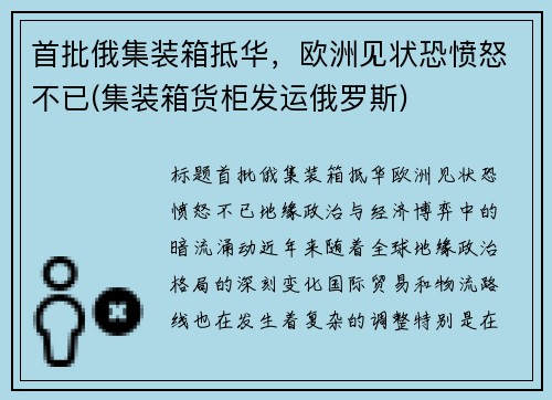 首批俄集装箱抵华，欧洲见状恐愤怒不已(集装箱货柜发运俄罗斯)